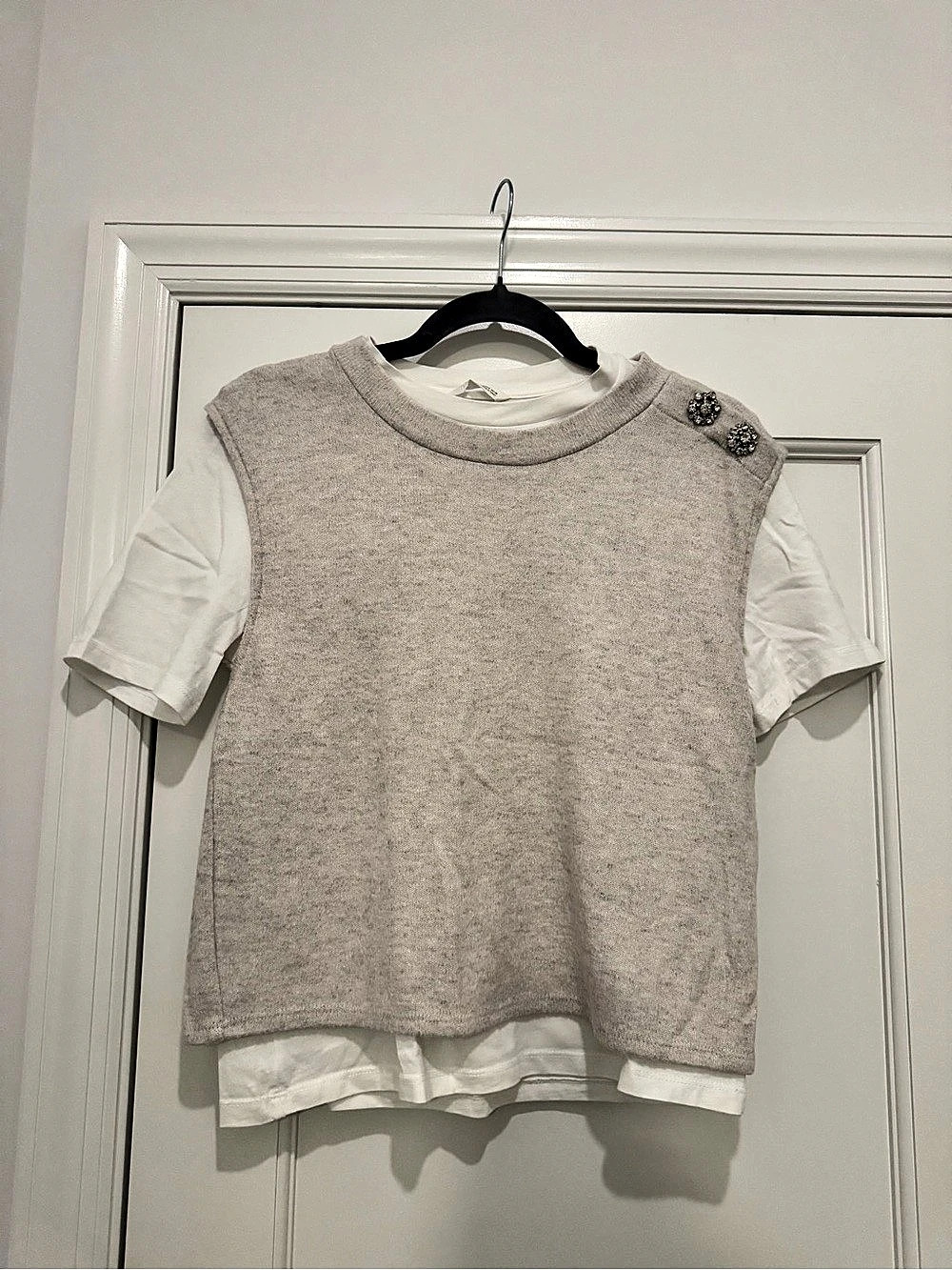 Zara Layered Short Sleeve Top in Gray & White